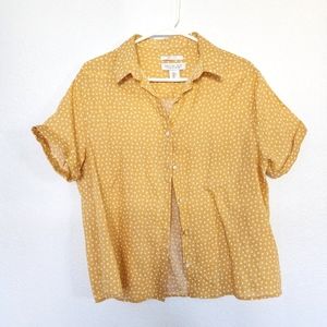 Rachel Zoe Size S mustard yellow potka dot shirt linen